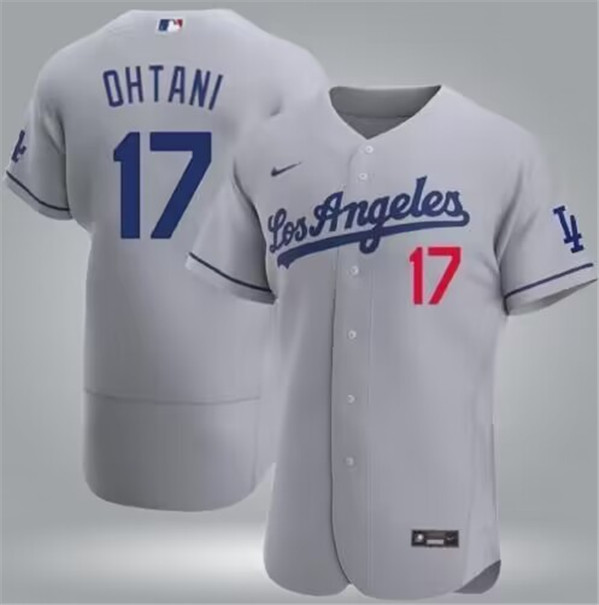 Los Angeles Dodgers #17 Shohei Ohtani Gray Flex Base Stitched Jersey - Click Image to Close